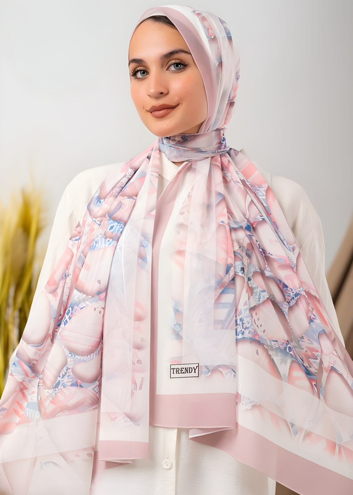 Soft Pastel Shell Print Crepe Chiffon Hijab