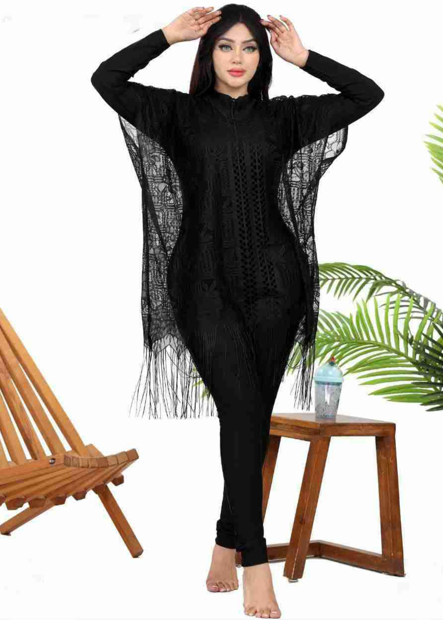 Lace Beach Cover-Up with Fringe Trim