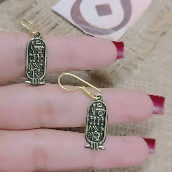 Egyptian Cartouche Earrings | Handmade Brass Ancient Symbol Jewellery