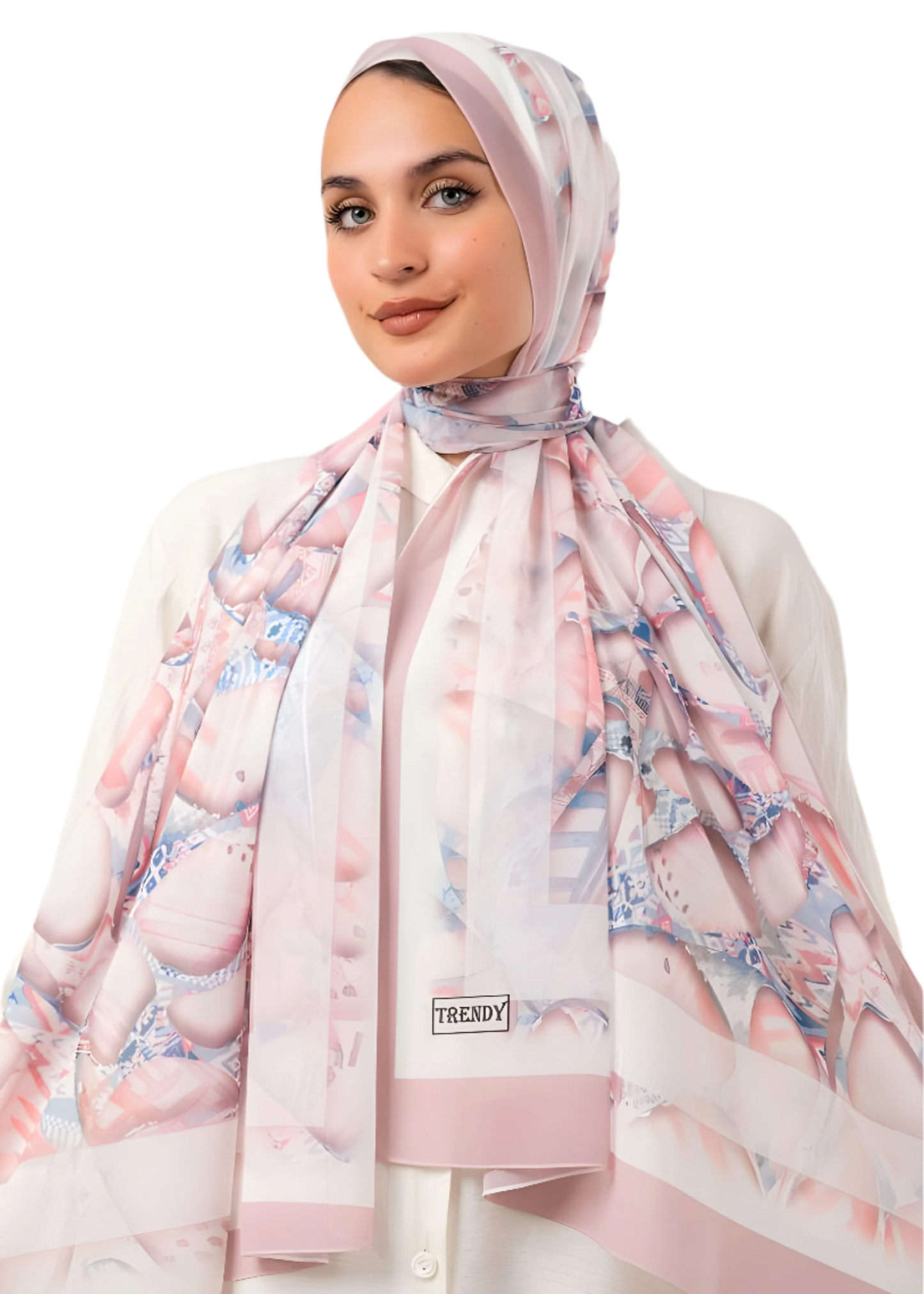 Soft Pastel Shell Print Crepe Chiffon Scarf