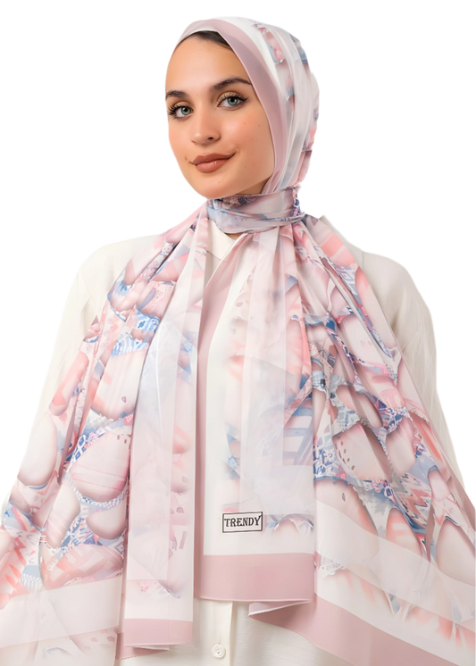 Soft Pastel Shell Print Crepe Chiffon Scarf