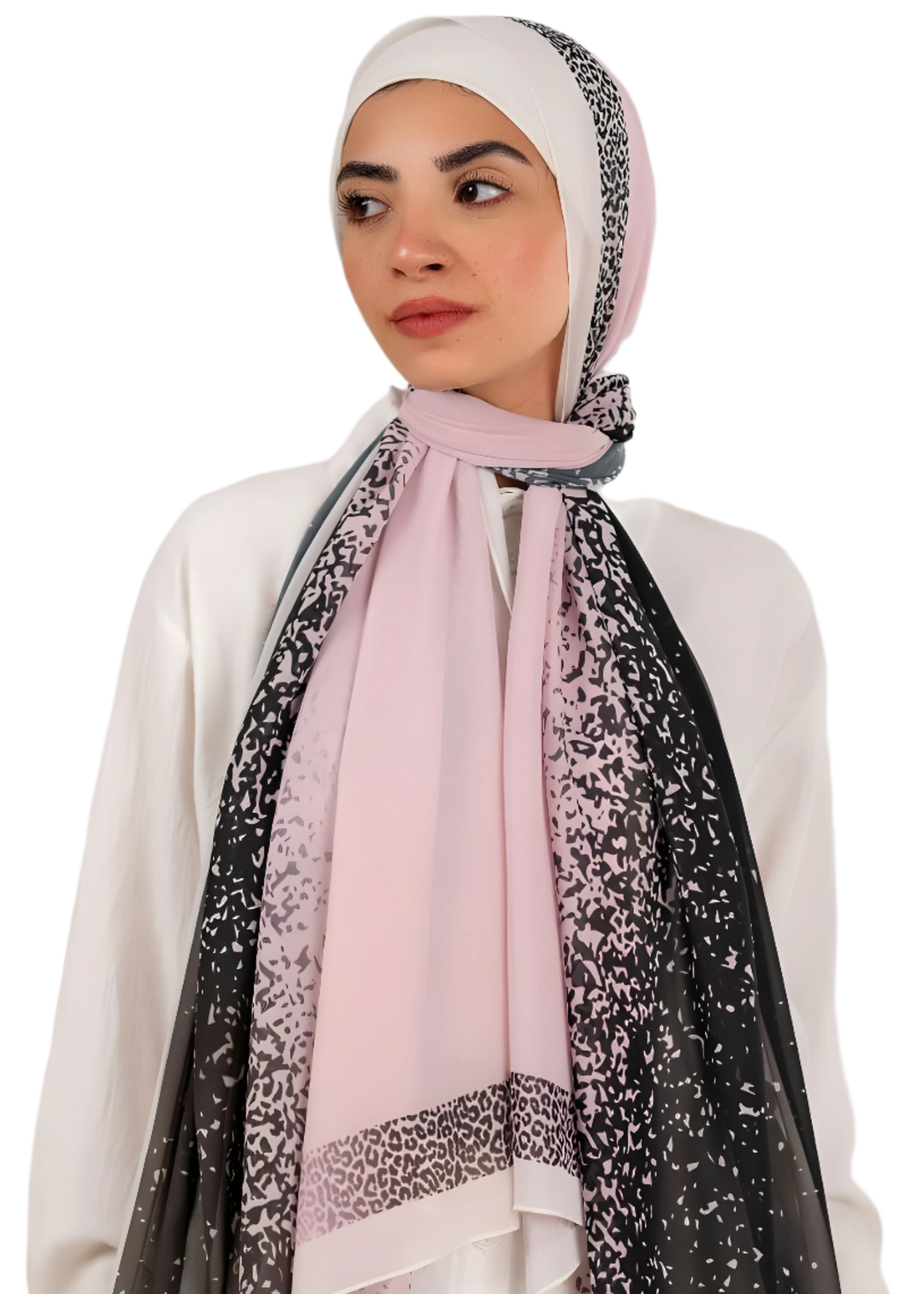 Pink and Black Ombre Scarf with Subtle Animal Print Accents