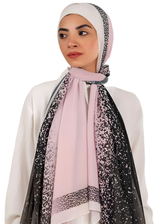 Pink and Black Ombre Scarf with Subtle Animal Print Accents