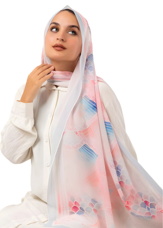 Pastel Watercolor Print Crepe Chiffon Scarf