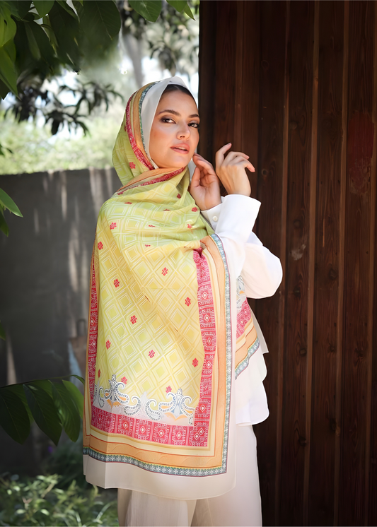 Geometric Printed Crepe Chiffon Hijab Scarf – Extra Long