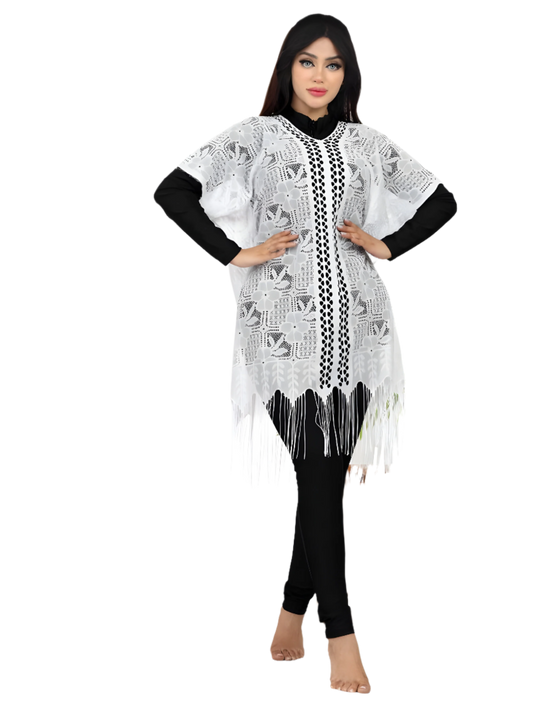 Lace Beach Cover-Up with Fringe Trim