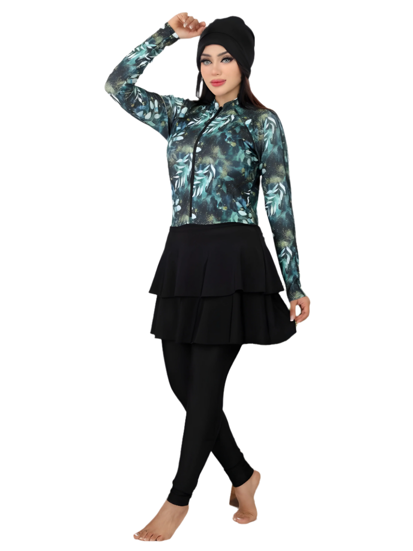 Full-Coverage Burkini with Layered Skirt