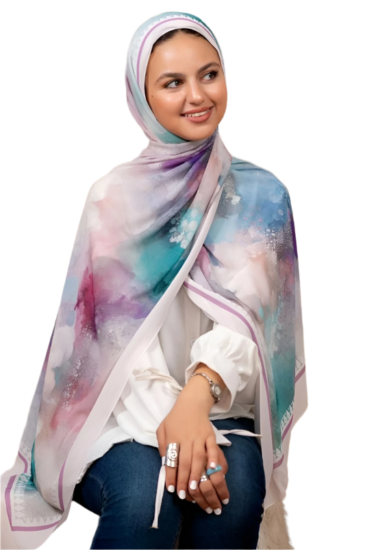 Multicolor Watercolor Hijab Scarf in Crepe Chiffon