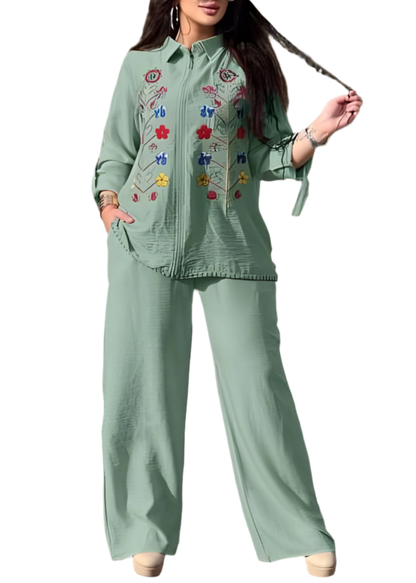 Three-Piece Set with Floral Embroidery