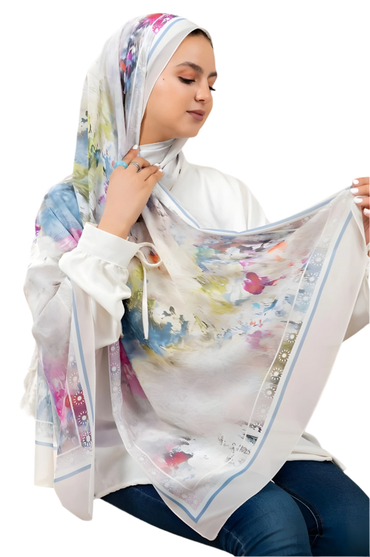 Floral Watercolor Crepe Chiffon Scarf