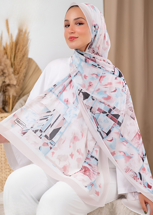 Abstract Geometric Print Crepe Chiffon Hijab