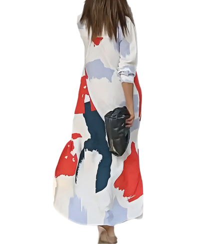 Abstract Print Long Shirt Dress with Button-Down Front