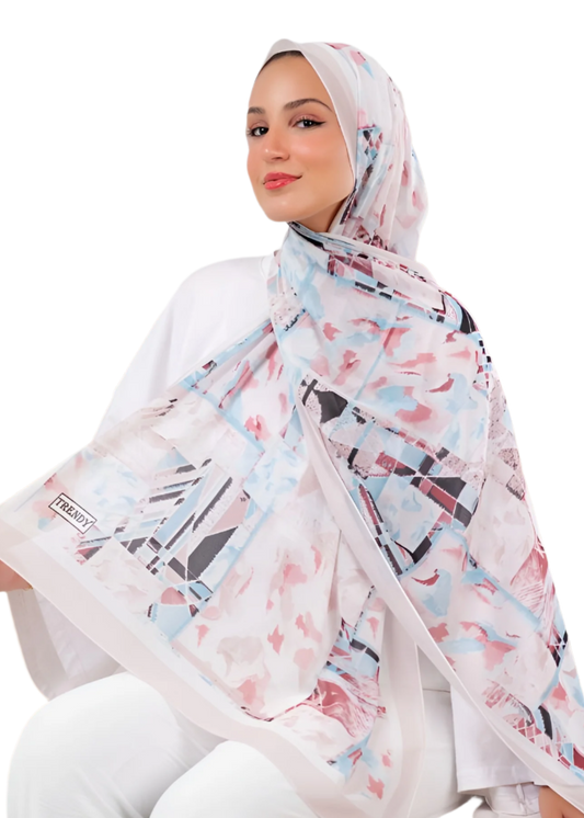 Abstract Geometric Print Crepe Chiffon Hijab