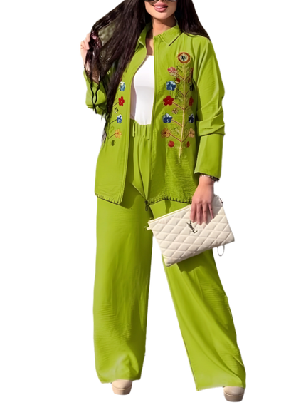 Three-Piece Set with Floral Embroidery