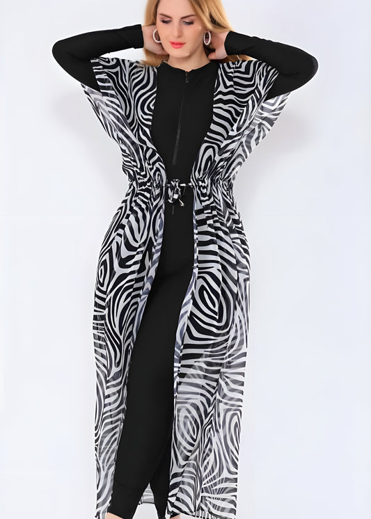 Long Sheer Beach Cover-Up with Adjustable Drawstring Waist