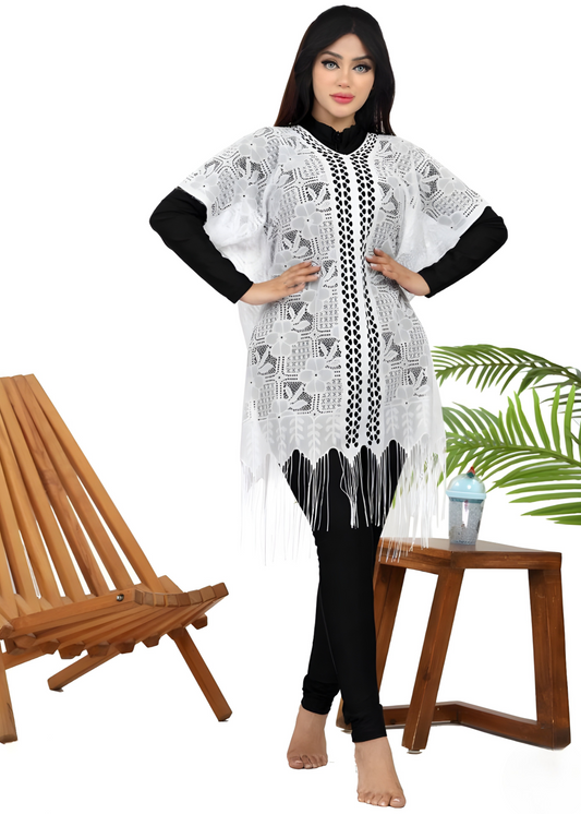 Lace Beach Cover-Up with Fringe Trim