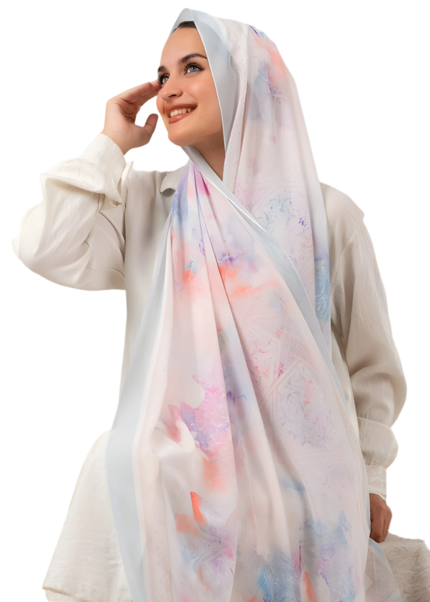 Soft Pastel Floral Crepe Chiffon Scarf