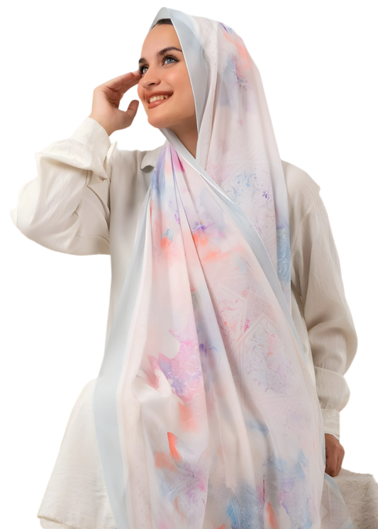 Soft Pastel Floral Crepe Chiffon Scarf