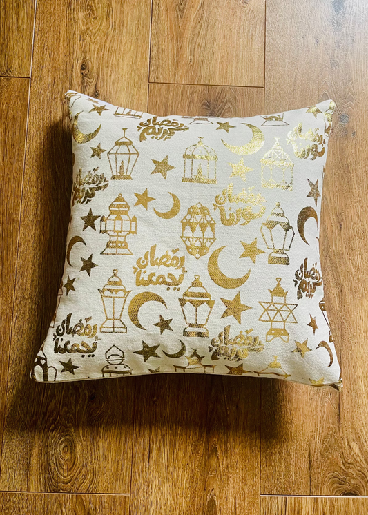 Ramadan Cushion Cover – Golden Lantern & Crescent Design