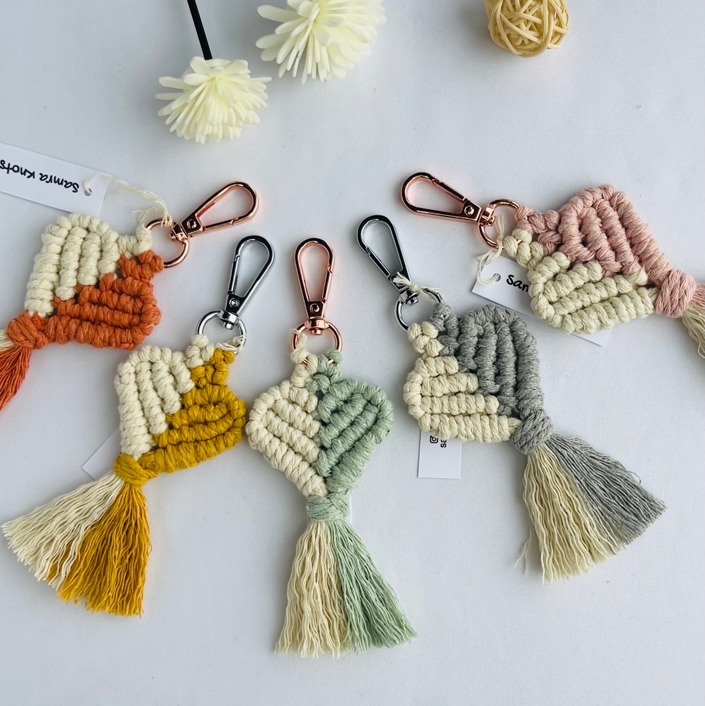 Handmade Macrame Heart Keychains