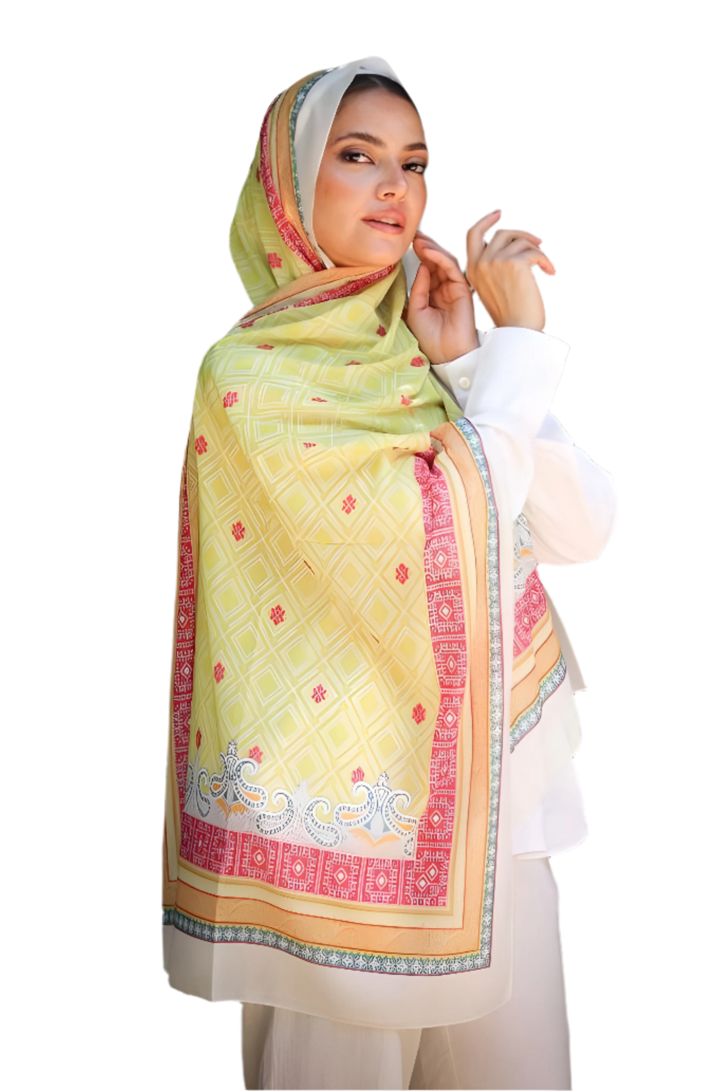 Geometric Printed Hijab Scarf in Crepe Chiffon