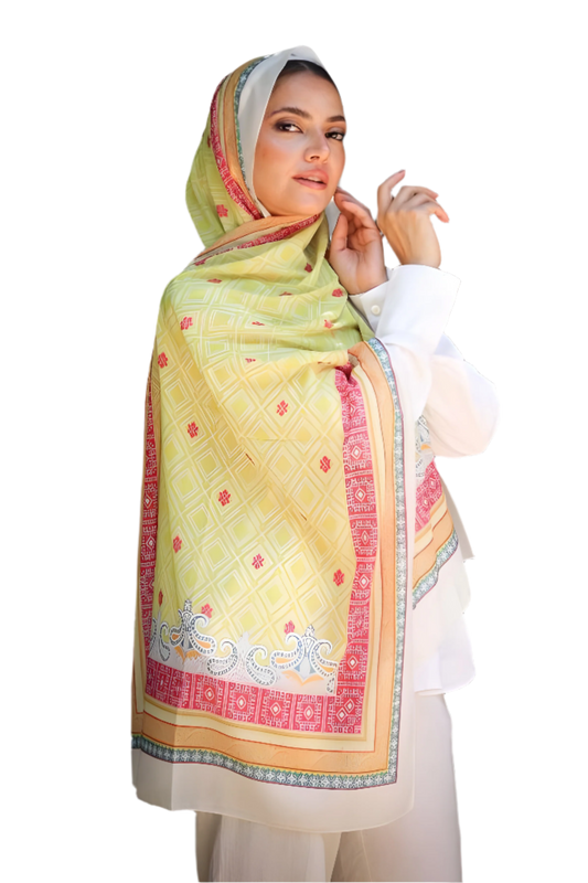 Geometric Printed Hijab Scarf in Crepe Chiffon