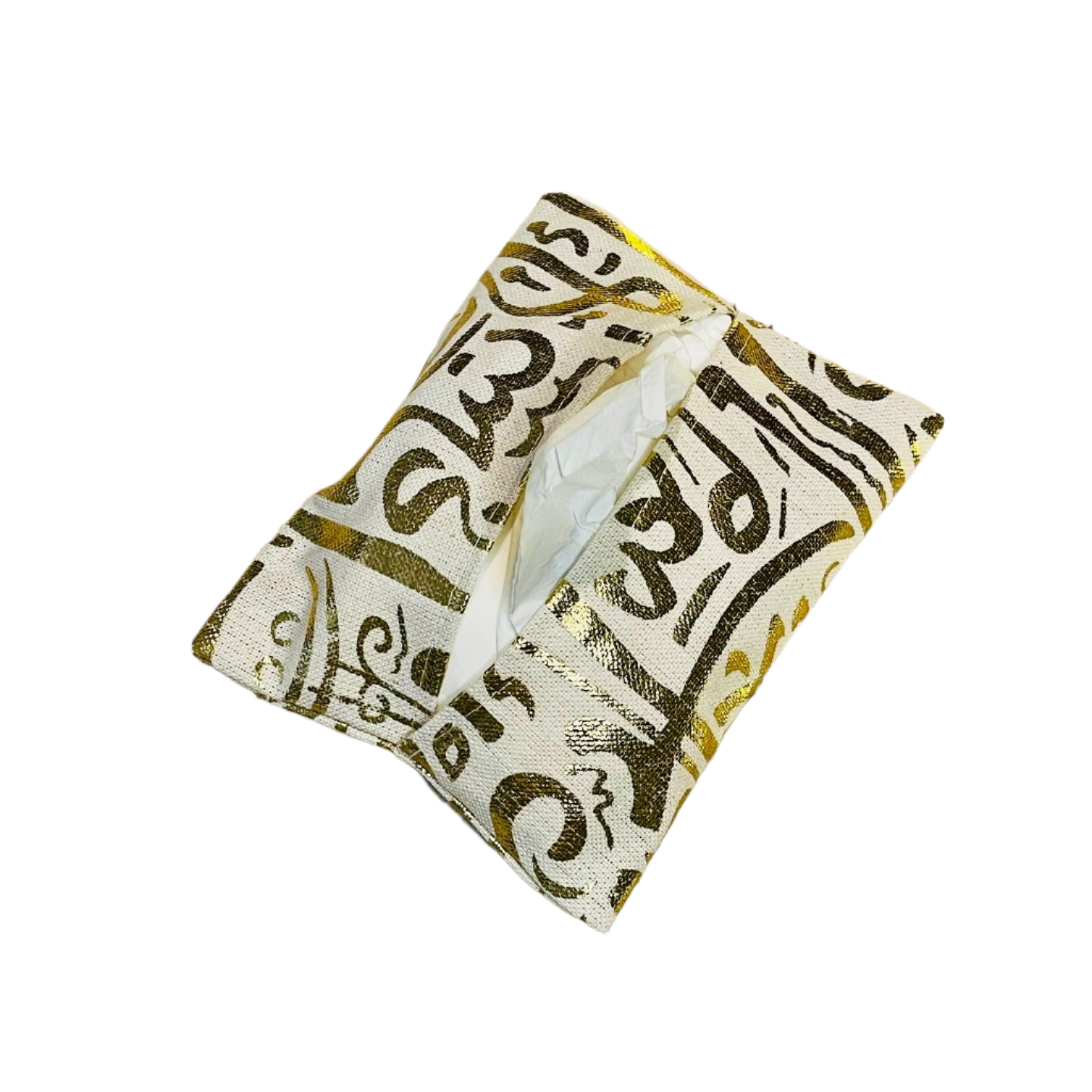 Arabic-Inspired Tissue Box with Golden Calligraphy