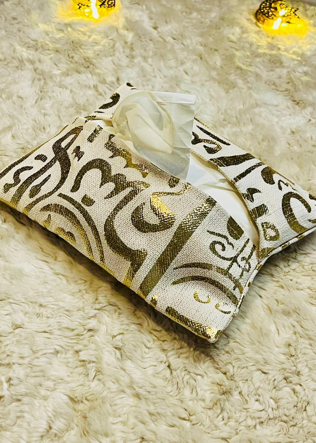 Arabic Calligraphy Tissue Box Cover – Golden Linen Home Décor
