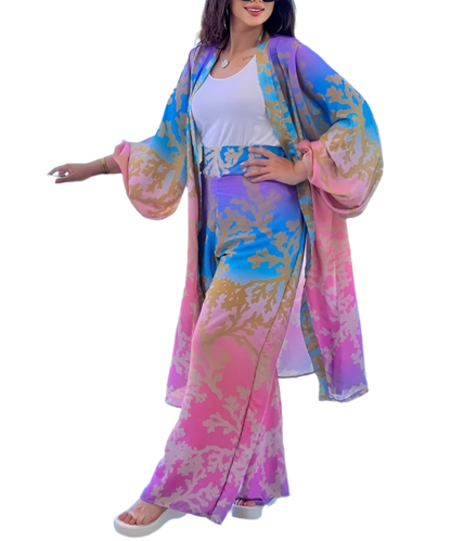 Tropical Sunset 3-Piece Set – Flowing Kimono, Wide-Leg Pants & Top