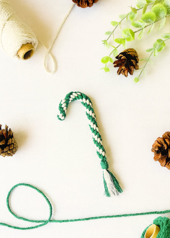 Handmade Macramé Candy Cane Ornament – Christmas Tree Décor