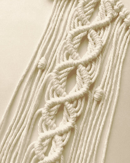 Close-up of handmade macramé star wall hanging with detailed knotting in off-white cotton cord – boho decor by Samra Knots
