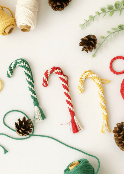 Handmade Macramé Candy Cane Ornament – Christmas Tree Décor