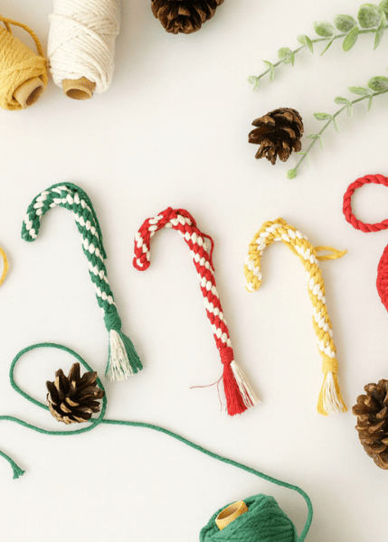 Handmade Macramé Candy Cane Ornament – Christmas Tree Décor
